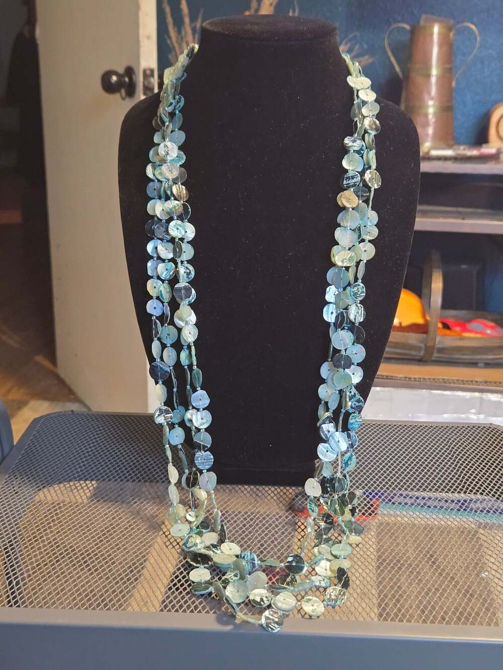 Unbranded Multi-Strand Blue Mother of Pearl Shell Bead Necklace 41"